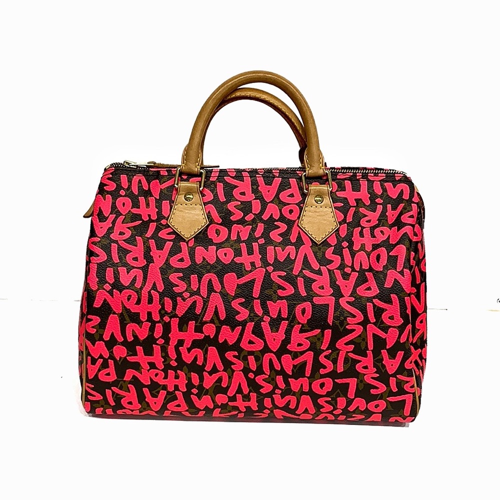 Louis Vuitton Speedy 30 Pink Brown Graffiti Sprouse Carryall Top HandleBag